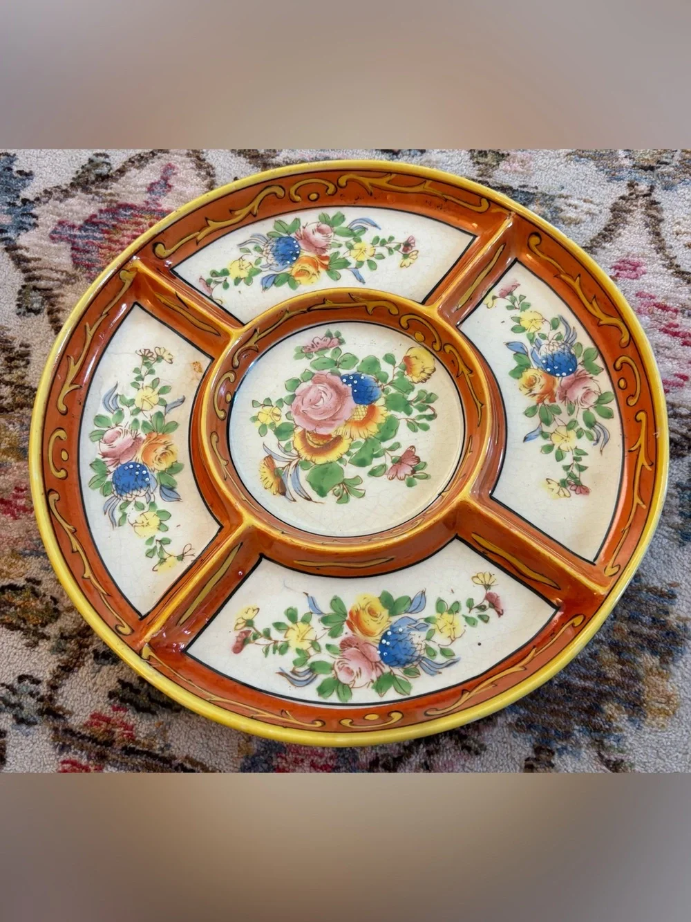 Vintage Japanese Moriyama Mori-Machi Hand-Painted Divided Relish Serving Plate